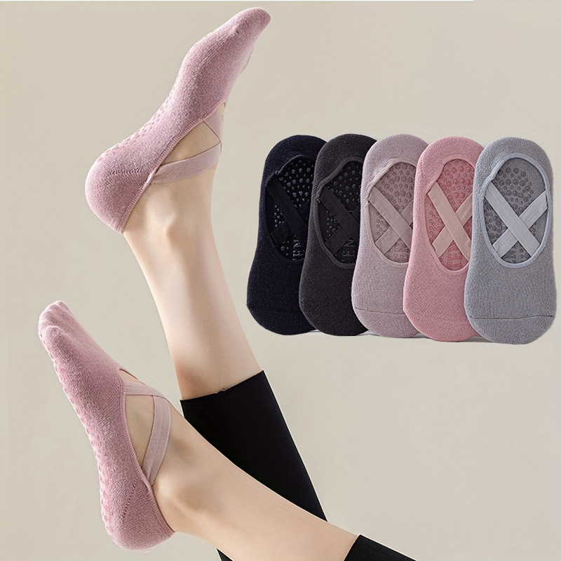Pilates Ankle Strap - Women's 5-Pair Pure Color Yoga Socks