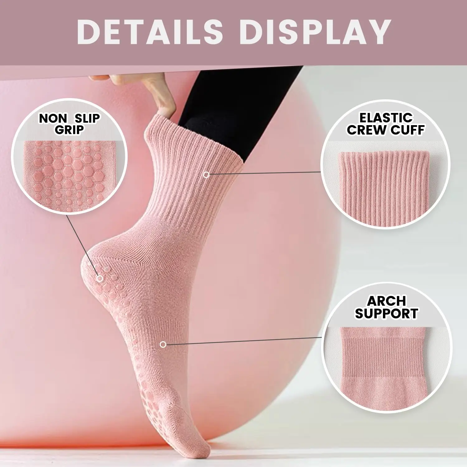 4 pairs of women's yoga socks, - Pilates & Yoga Vida 评论和价格