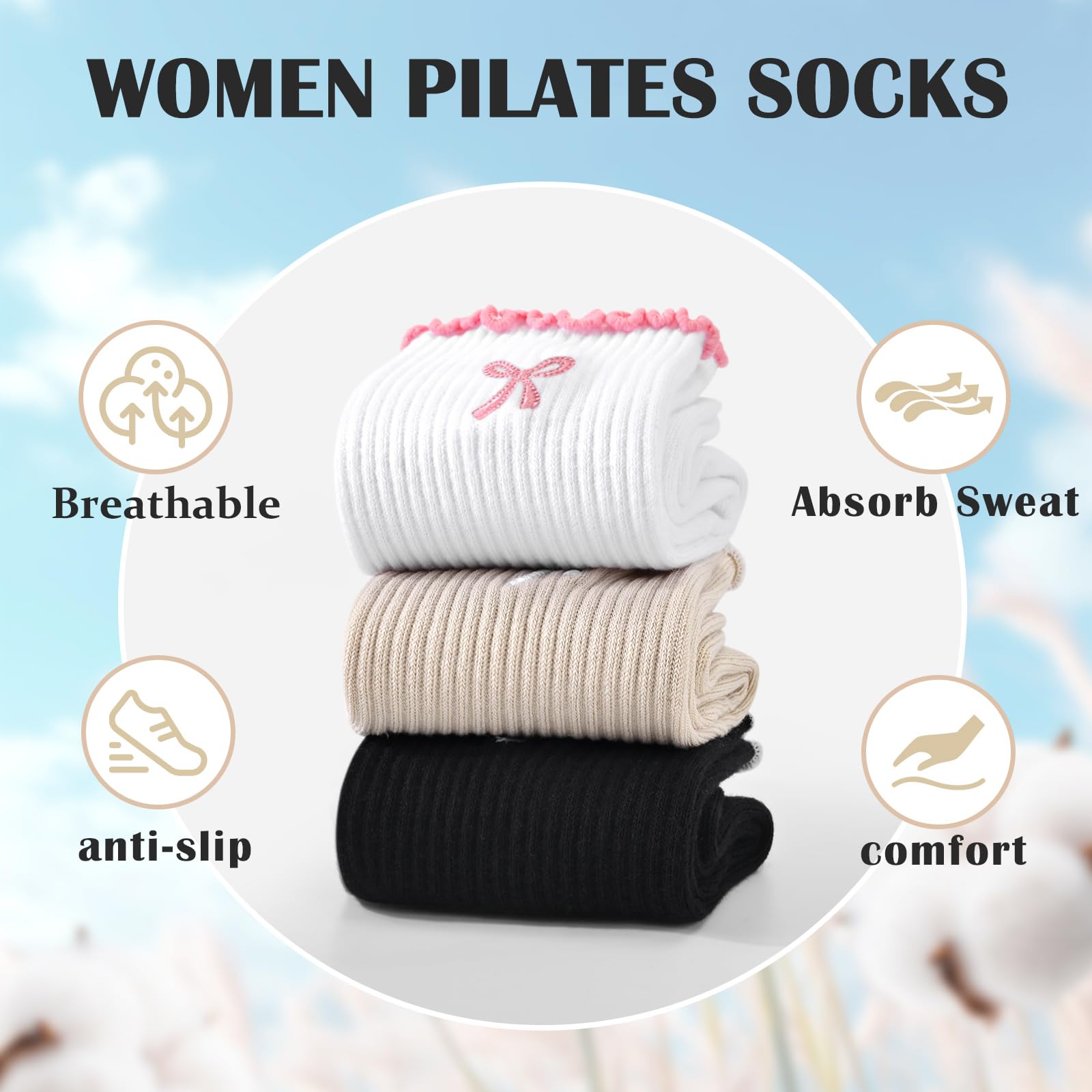 3 Pairs Non-Slip Grip Pilates  - Pilates Yoga Hose 评论和价格