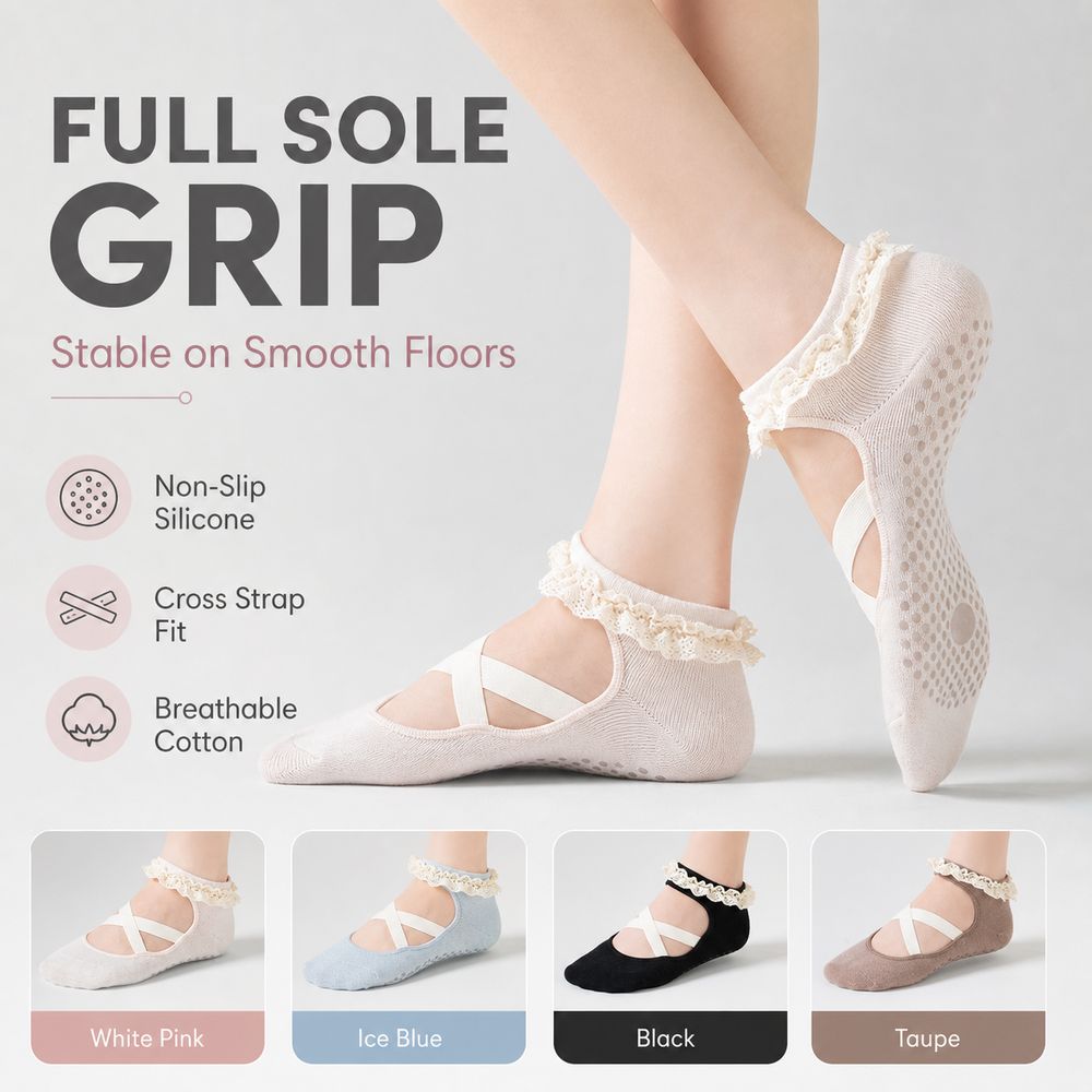 New Non Slip Yoga Socks Lace T - Pilates Ankle Strap 评论和价格
