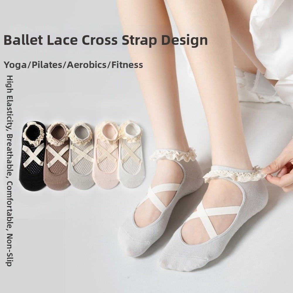 New Non Slip Yoga Socks Lace T - Pilates Ankle Strap 评论和价格